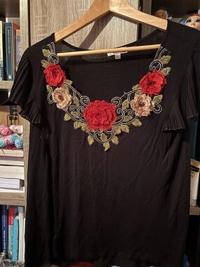 Lavish Black Top with Gold Logo Label